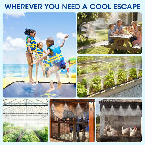 Outdoor Patio Misting System With 20 Brass Nozzles And Three Quarter Inch Adapter cooling kids, garden, dining, and chickens.