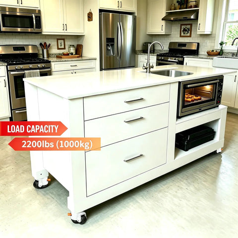 Heavy Duty Leveling Casters With Knurled Ratchet Handle For No Worries Height Tuning 3300 Lbs Load Capacity Set Of 4 White Swivel Wheels.