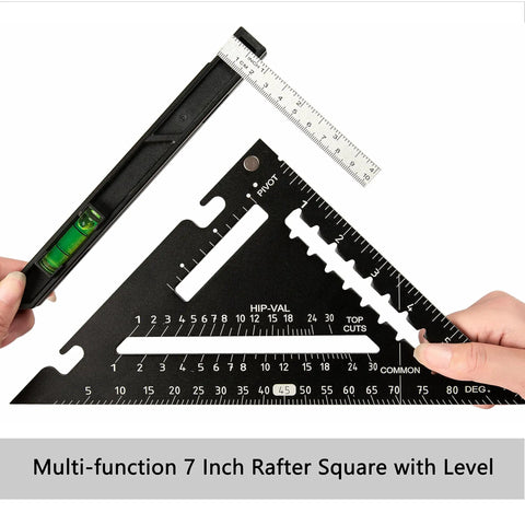 Kickass 7 Inch Rafter Square With Built In Bubble Level Solid Aluminum Carpenter Triangle Layout Gauge For Woodworking Framing And Fast Job Site Marking Rig