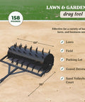 48 Inch Wide Drum Spike Aerator With Pin Style Hitch And Lawn Roller For Lawn, Garden, And Patio Care, Heavy Duty 108 Spike System Penetrates Up To 2.5 Inches For Deep Soil Penetration And Fast Turf Recovery, Black