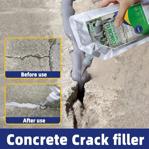 Concrete Crack Filler Self Leveling Sealant For Garages And Patios Deep Penetrating Hairline Repair Kit applied to a concrete crack.