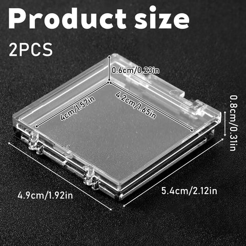 Two Pack Power Button Cover 55mm Dustproof Switch Protector with size dimensions in black transparent ABS material