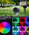 Outdoor Solar RGB Spotlight 4 Pack Color Changing LED Landscape Lights IP65 Waterproof With Auto On Off 10 LEDs Each 120 Degree Beam instruction modes