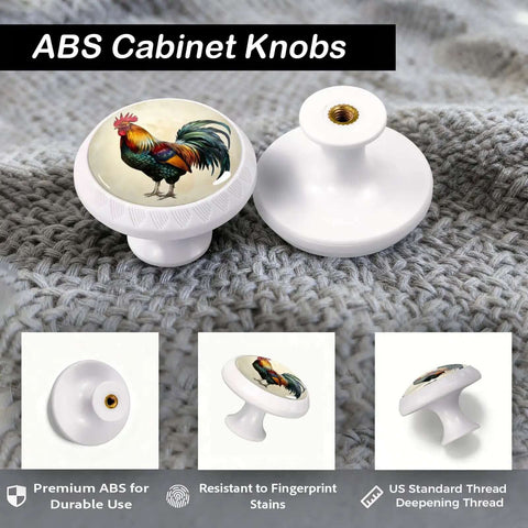 Set Of Four Retro Country Rooster Cabinet Knobs For Kitchen And Bathroom Rustic Farmhouse Style Hardware with textured rooster design