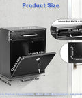 Outdoor Steel Key Lock Mailbox With Wall Mount, Secure Drop Box For Home Or Office, White Large, dimensions shown