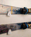 Slick Horizontal Ski Rack Wall Mount Bracket Black Hookless Design Keeps Your Boards Flat Against The Wall showcasing two pairs of skis.