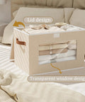 Large Fabric Storage Bins With Lids And Handles 17.7 By 11.8 By 11.8 Inches Clear Front Window See Through Linen Closet Organizer Box