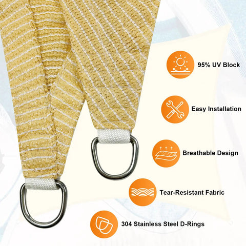 Beige Triangle Shade Sail 8x8x8 Feet Permeable Outdoor Sun Shade Cloth Made From HDPE With Reinforced Stitching And Stainless D Rings 95% UV Block