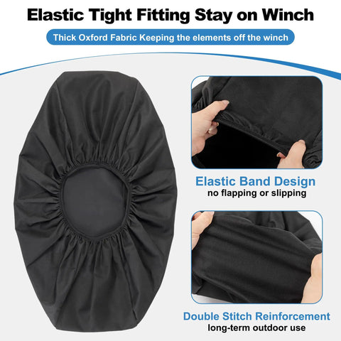 Heavy Duty Winch Cover Waterproof And Dustproof Guards Your Rig From Mud And Rain Tough 600D Oxford Fabric Snaps Tight For Electric Winches 8500 To 17500 Pounds Trail Ready Gear Black