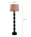 Modern Eclectic Floor Lamp With Oil Rubbed Bronze Finish, 58 Inch Tall, Brown And Cream Ikat Drum Shade, Stacked Urn Design