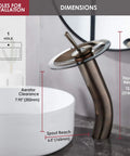 Waterfall Bathroom Faucet With Single Handle Solid Brass Construction Oil Rubbed Bronze Finish Tall Vessel Sink Vanity Faucet Upgrade Your Bath With Durable Stainless Steel Mounting Hardware next to a white vessel sink