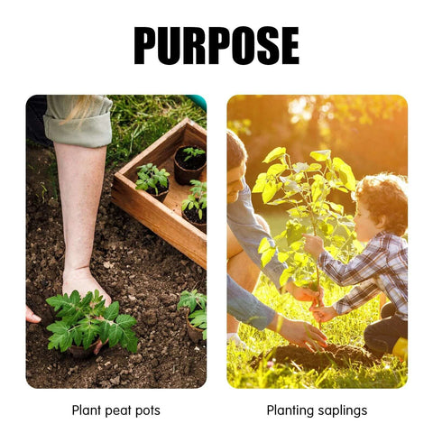 Auger drill bit set for planting (3 pcs) in garden; front view shows seedlings being planted beside peat pots.
Auger drill bit set for planting (3 pcs) in garden; side view shows adult and child planting a sapling in sunlight.