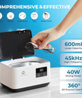 Powerful 45KHz Cleaner With 20oz Capacity And Cleaning Basket, cleaning glasses with 304 stainless steel tank.