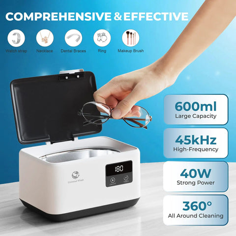 Powerful 45KHz Cleaner With 20oz Capacity And Cleaning Basket, cleaning glasses with 304 stainless steel tank.