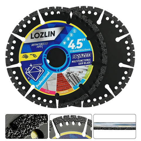 Front view of LOZLIN 4.5-inch diamond multifunctional saw blade, 3-pack for angle grinders.