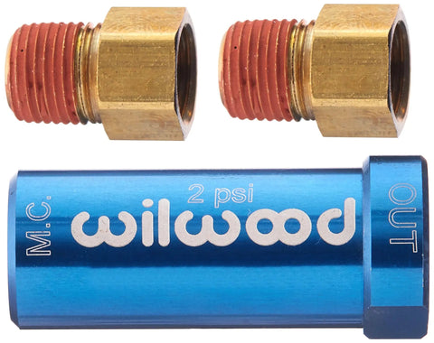Residual Pressure Valve 2 Lb With 1/8 In NPT Inlet And 1/8 In NPT Outlet Inverted Flare Fittings Included 3/8-24 Aluminum Blue Anodized