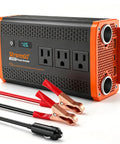 Hella Reliable 1000W Heavy Duty Car Power Inverter with three AC outlets and red clamp cables for easy connection.