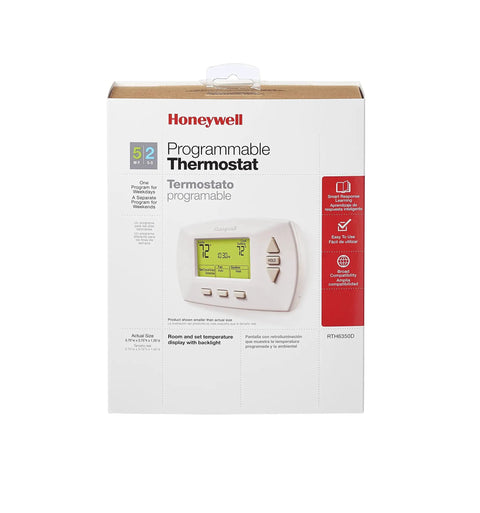 Box of Easy To Use Programmable Thermostat With Four Daily Programs And Menu Driven Setup, keeps home comfortable while saving energy.