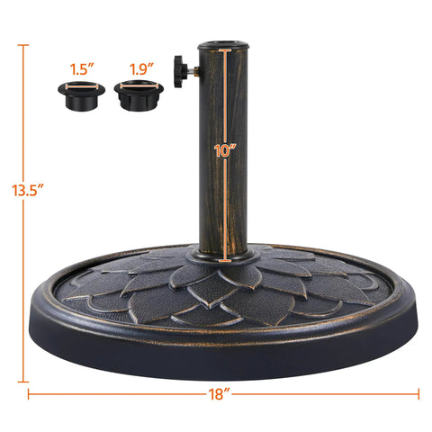 Heavy Duty Bronze 18 Inch Patio Umbrella Base All Weather Resin Stand 26 Lb Outdoor Garden Yard Stabilizer with pole adapters
