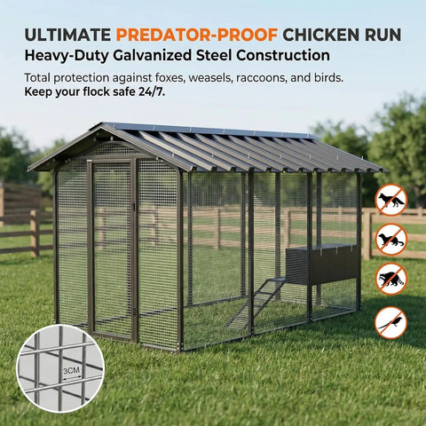 Beefy Large Walk-In Metal Chicken Coop And Outdoor Pet Enclosure Built To Last Heavy-Duty Galvanized Steel Cage with Predator-Proof Locks