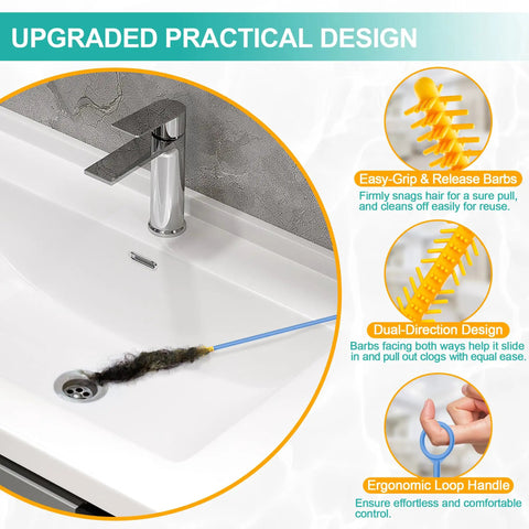 50 Inch Drain Snake 3 Pack Reusable Clog Remover For Kitchen And Bathroom Drains Ultra Slim And Unbreakable Reach Deep Blockages Through Tight Pipes No Snags, used in bathtub drain