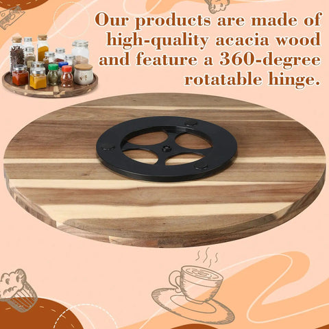 Rock Solid 20 Inch Wood Lazy Susan For Kitchen Counter Slick Acacia Turntable Serving Tray with 360-degree rotating hinge.