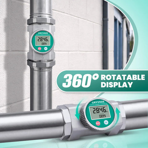 3 Inch Digital Water Flow Meter With NPT Fittings, EMI Protection, and IP68 Waterproof Aluminum Housing, 360° display on piping