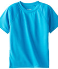 Boys UPF 50 Rash Guard Swim Shirt With Loose Tee Fit Short Sleeve Solid Aqua For Beach Surf Pool Time All Day Comfort Easy Care Quick Dry Sun Safe For All Day Adventures.