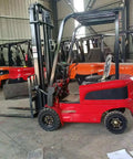Industrial Grade Custom Heavy Duty Electric Forklift With Hydraulic Sealed Lift Cylinder Crushing Construction Site Materials And Workshop Cargo Moving Workhorse, side view in a warehouse.