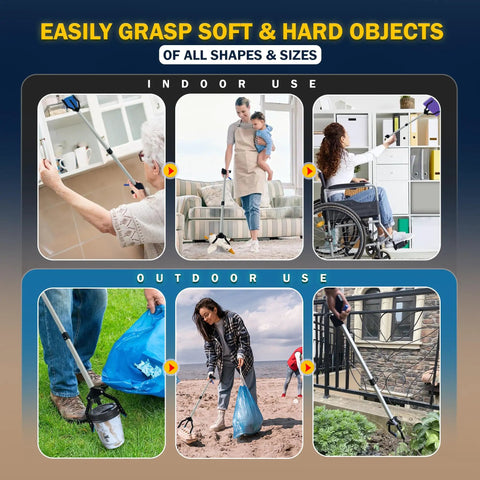 32 Inch 3 Claw Reacher Grabber Tool Heavy Duty Foldable with Wide Jaws and Rubberized Grip, Lightweight Steel Cable Garbage Picker Upper for Seniors, Trash Picker and Pickup Tool