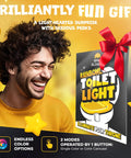 Toilet Bowl Night Light With Motion Sensor And Multicolor LED in gift box with a smiling man, perfect gag gift.