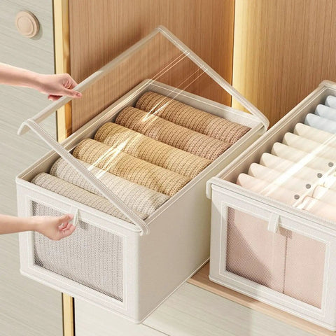 No Stress Foldable Storage Cubes With Heavy Duty Dual Handles For Thick Blankets Linens And Winter Jackets Fast To Flatten And Stack Away Every Single Day, storing rolled linens in a closet.