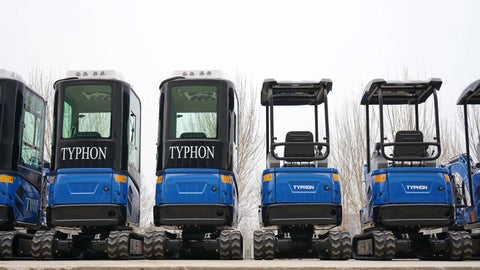 Row of 1.7 Ton Mini Excavator With Boom Swing And Canopy 400mm Bucket Yard Digger For Gardens Farms Parks And Roads
