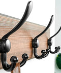 Wall Mounted Coat Rack With Five Tri Hooks, Heavy Duty Wooden Coat Hanger For Clothes Hats And Jackets, Rustic Burnt Pine Finish