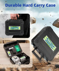 Durable hard carry case for Rock Solid 360 Self Leveling Green Laser Level, showcasing internal compartments and rugged design.
