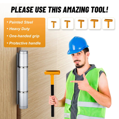 Man holding Upgraded Hinge Gap Adjusting Wrench For Residential And Commercial Doors Quick And Easy Door Hinge Alignment Tool
