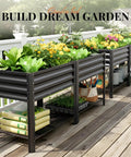 Beefy Raised Garden Bed On Legs With Storage Shelf, Galvanized Elevated Planter Box For Backyard, Patio, Dark Grey