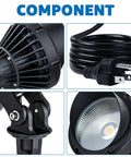 Components of 40W LED Outdoor Spotlight Plug In 120V 4000LM Warm White 3000K highlighting design and cord