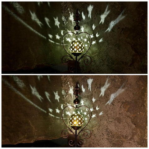 Solar Garden Lights Outdoor Decorative Stake For Yard Patio Porch Lawn Gold Globe LED Ball With Moon And Star Cutouts Creates Stunning Silhouettes