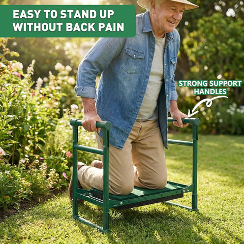 Man using Heavy Duty Garden Kneeler And Seat With Anti Tip Design Foldable Garden Bench Wide Soft Kneeling Pad in garden
