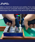 Beast Power Battery Spot Welder And Milliohm Meter for LiFePO4 Packs demonstrating welding on nickel and copper prismatic cells.