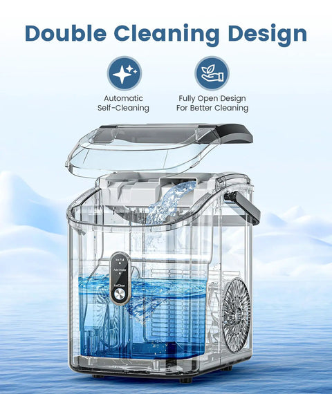 Countertop Nugget Ice Maker With Soft Chewable Pebble Ice 34 Lbs Per Day Self Cleaning One Button Operation showing open lid