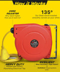 Retractable Extension Cord Reel With Wall Mount Kit, 14 AWG 40 Foot 3 Conductor SJT Power Cable 125VAC 1875W, Triple Tap