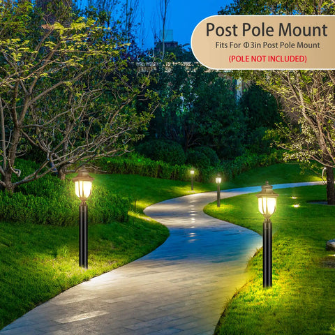 Dusk To Dawn Outdoor Post Light Hardwired 120V With Pier Mount Base Anti Rust Aluminum Waterproof Exterior Lamp in a garden path setting