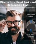 Man wearing glasses with LED Light Blocking Stickers For Meta Glasses Gen 1 And 2 Wayfarer Skyler Headliner Oakley HSTN Oval Restickable