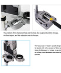 Close-up of Heavy Duty Adjustable Aluminum Drill Press Base with Tough As Nails Bench Clamp for Electric Hand Drills.