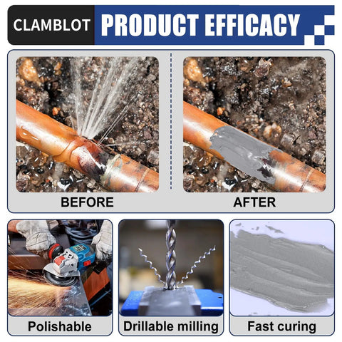 Heavy Duty Metal Glue And Steel Epoxy Two Pack Waterproof Liquid Weld 1.76 Oz Each pipe leak sealer before and after application