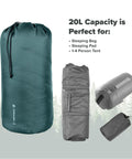 20L Ripstop Stuff Bag With Water Resistant DWR Coating Lightweight Outdoor Drawstring Sack shown in various views