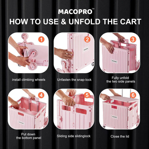 Foldable Utility Cart With Stair Climbing Wheels Telescoping Handle And Collapsible Rolling Trolley Pink setup instructions