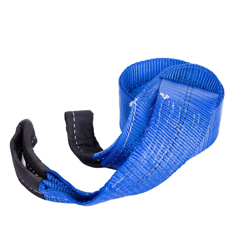 Three Inch Wide 8 Foot Tow And Winch Strap, 30,000 Pound Capacity, Heavy Duty Polyester Webbing With Weatherproof And Waterproof Build, Must Have Gear For Trucks, ATVs, And Heavy Equipment, blue tow strap with black reinforced loops